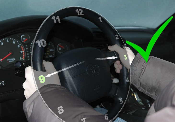 Правильное расположение рук на руле автомобиля